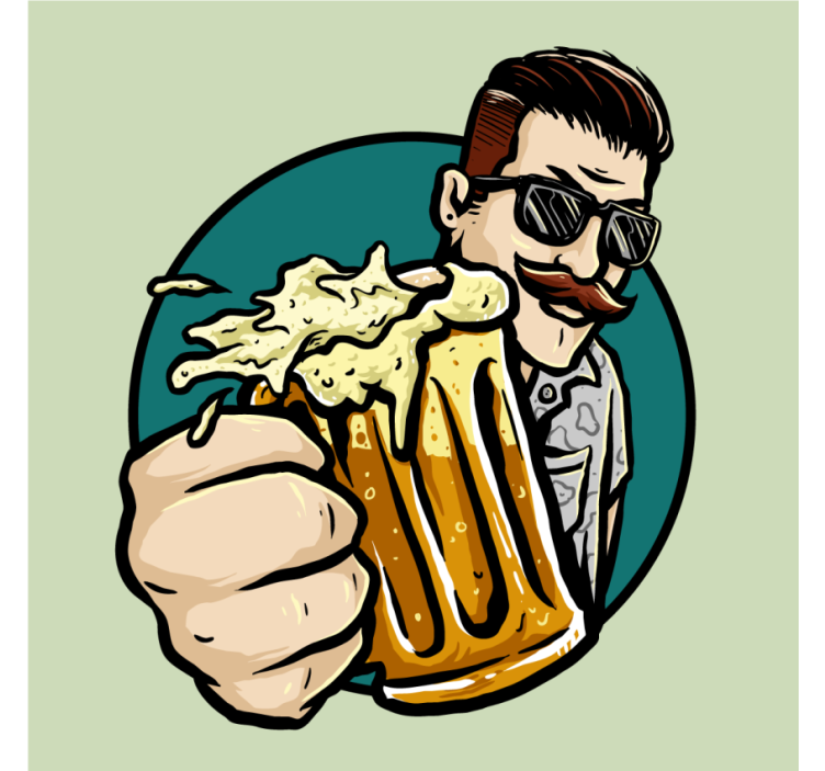 Dessous de verre bière homme moustachu avec chope - TenStickers