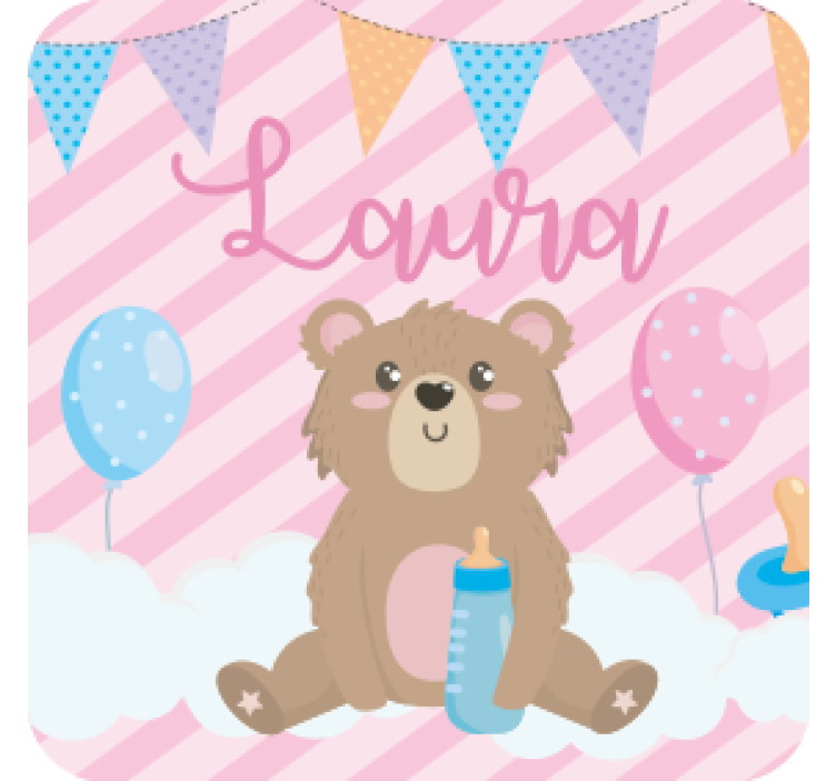 Dessous de verre personnalisable ourson mignon avec ballons - TenStickers