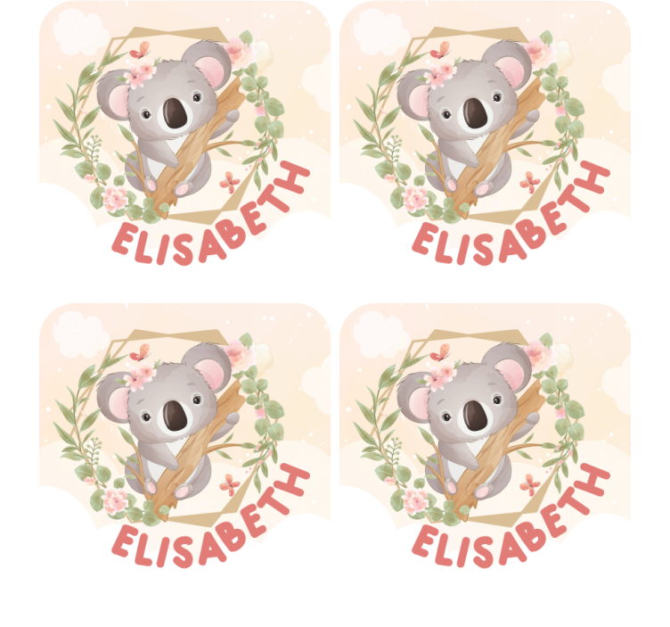 Dessous de verre personnalisable koala mignon avec fleurs - TenStickers