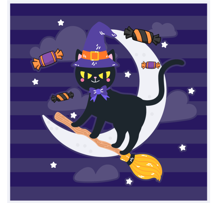 Dessous de verre halloween chat sorcière sur balai - TenStickers