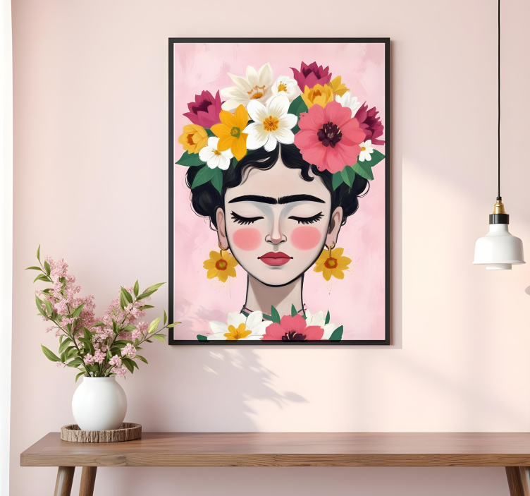 Poster art chapeau de fleur frida - TenStickers
