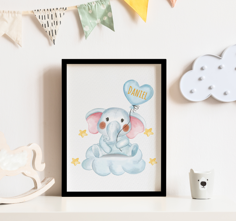 Poster chambre enfant joli éléphant avec ballon - TenStickers