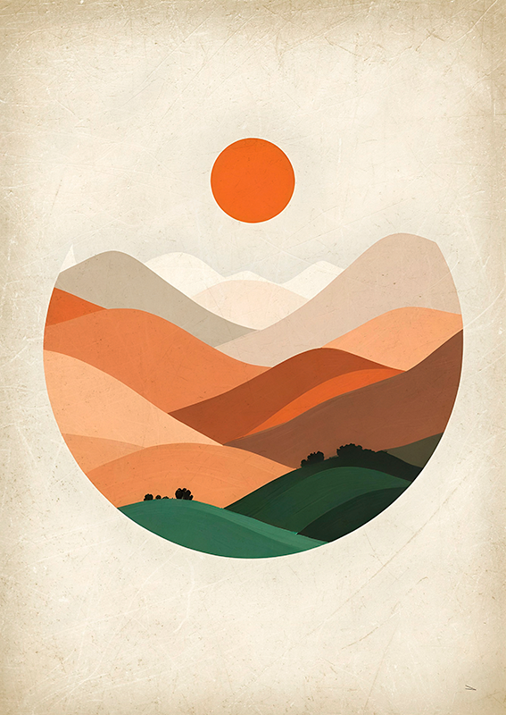 Poster abstrait soleil sur les montagnes - TenStickers