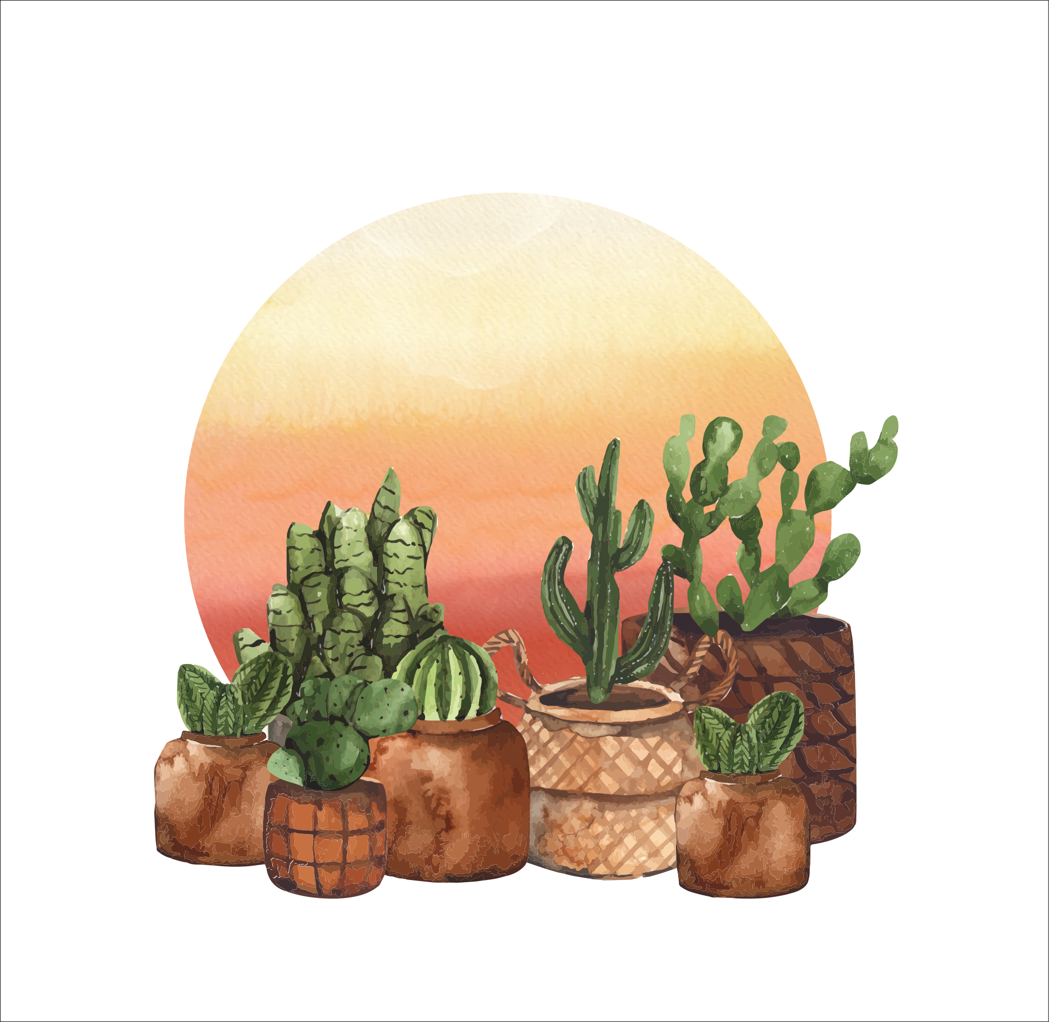 Poster cuisine cactus avec coucher de soleil dans un cercle - TenStickers