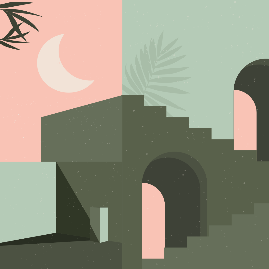 Poster salon formes d'art mural rose et turquoise - TenStickers