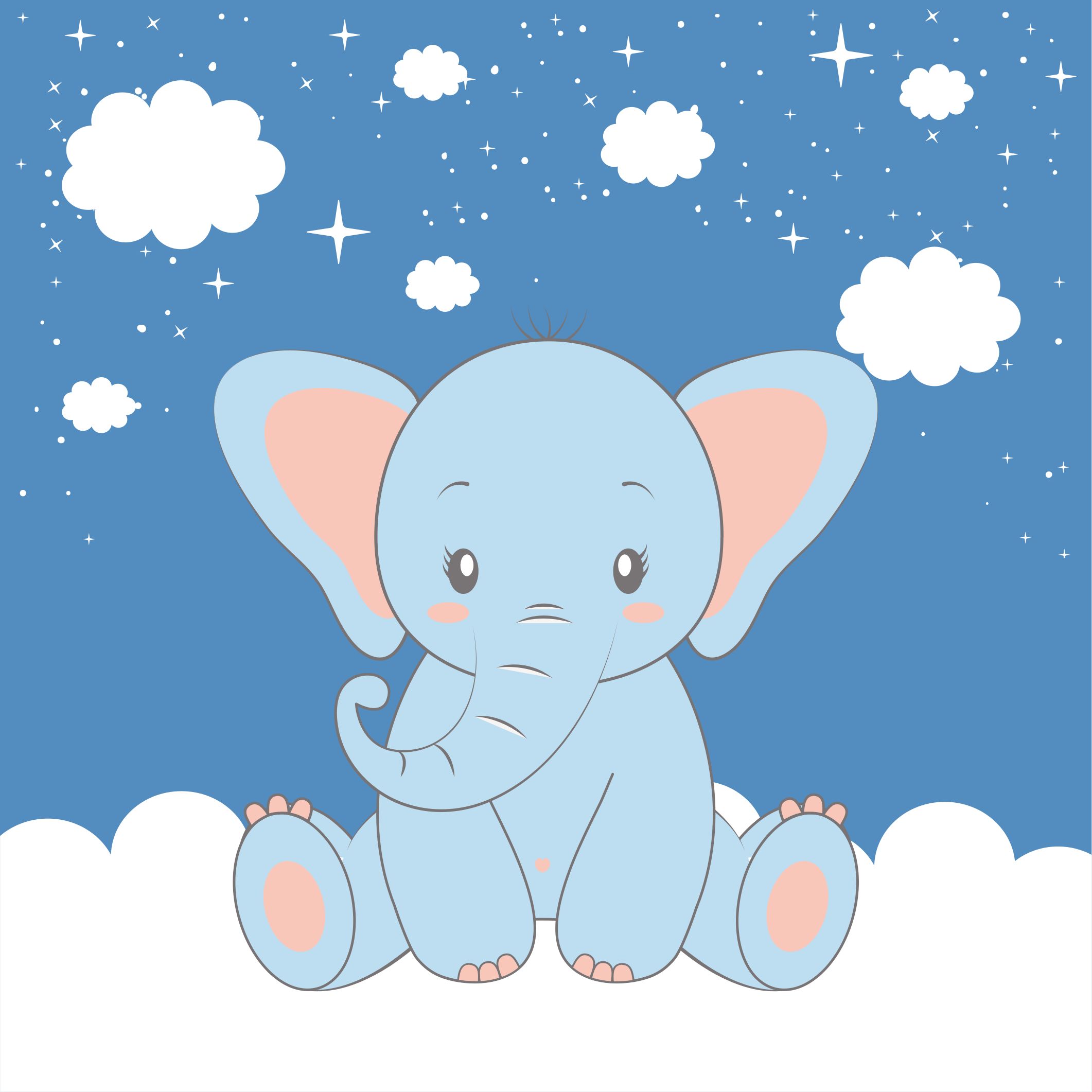 Poster chambre enfant éléphant cartoon bleu mignon - TenStickers
