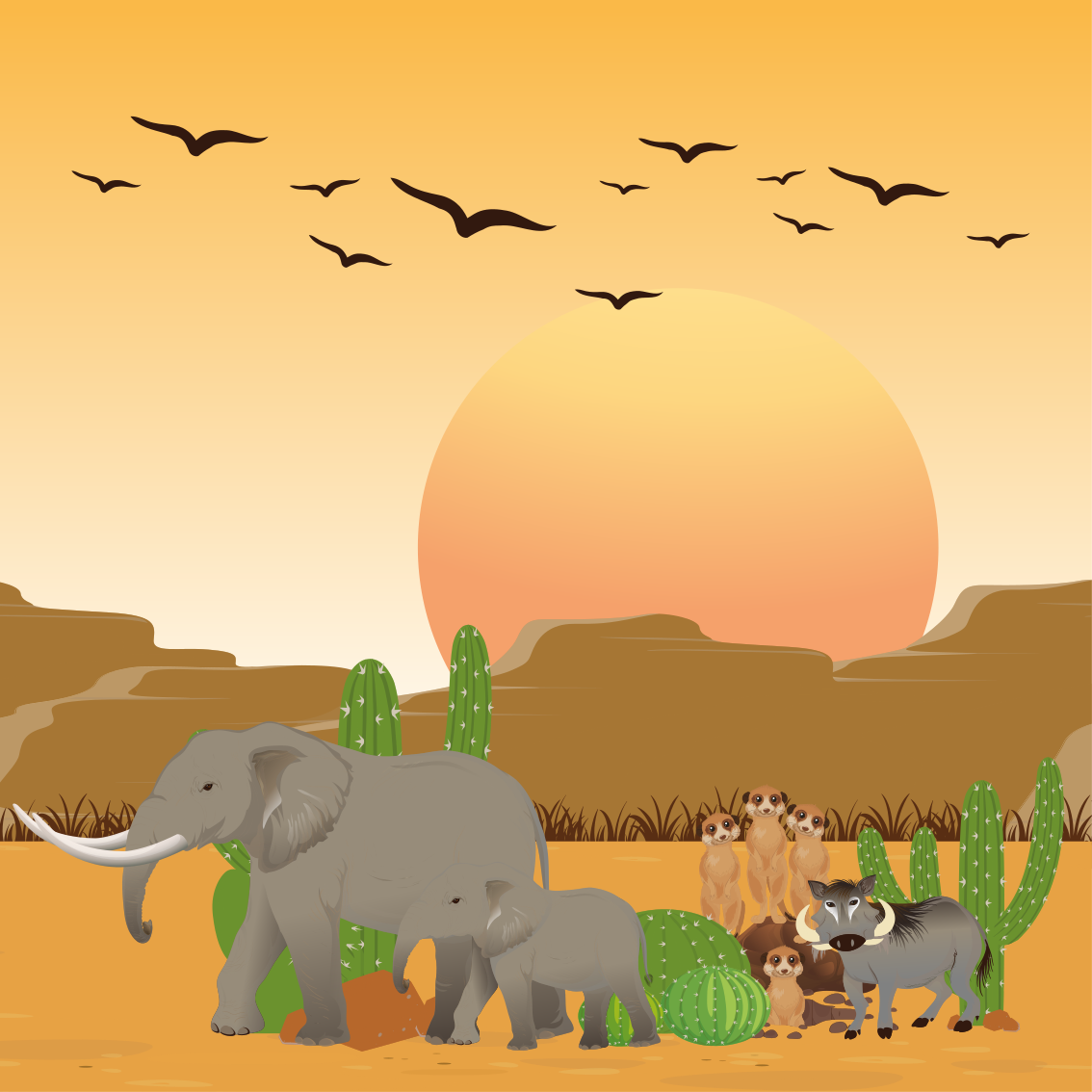 Poster chambre enfant animaux d'afrique en liberté - TenStickers