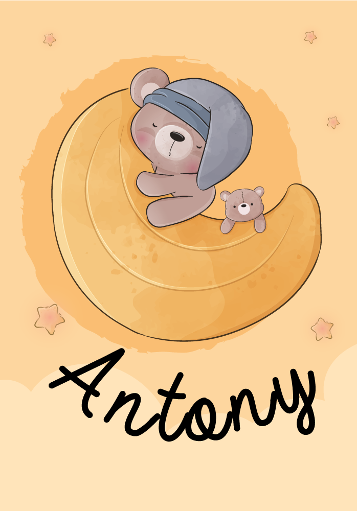 Poster chambre enfant ours en peluche entouré d'étoiles - TenStickers