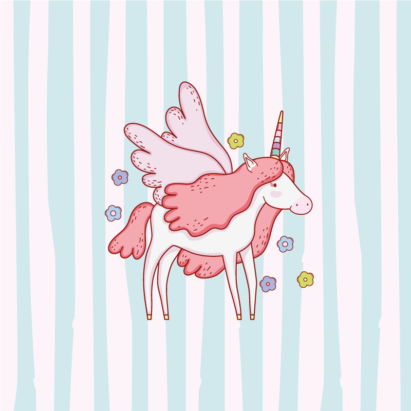 Poster chambre enfant motif licornes avec fleurs - TenStickers
