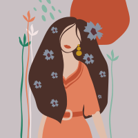 Poster fleurs femme abstraite aux longs cheveux - TenStickers