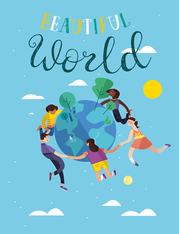 Poster carte du monde illustration globe harmonieux - TenStickers