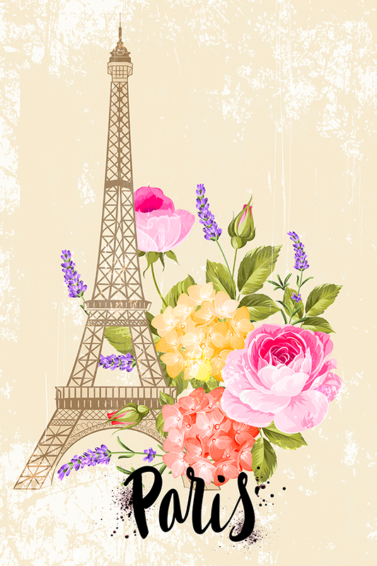 Poster villes et pays torre eiffel au printemps - TenStickers