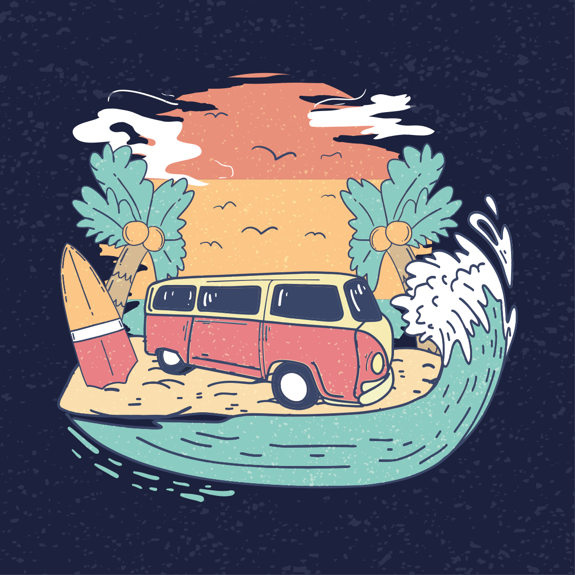 Poster villes et pays scène de van de surf - TenStickers