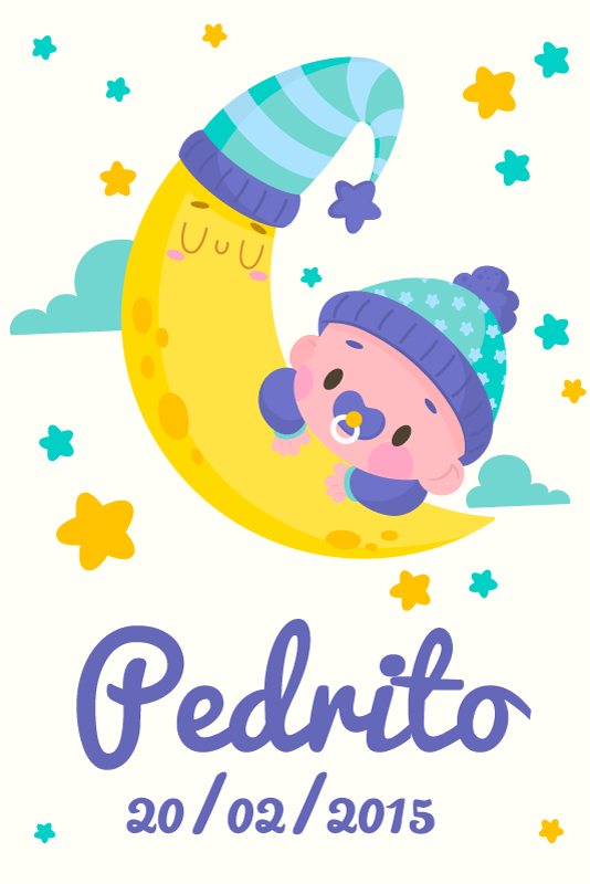 Poster personnalisable bébé dormant sous la lune - TenStickers