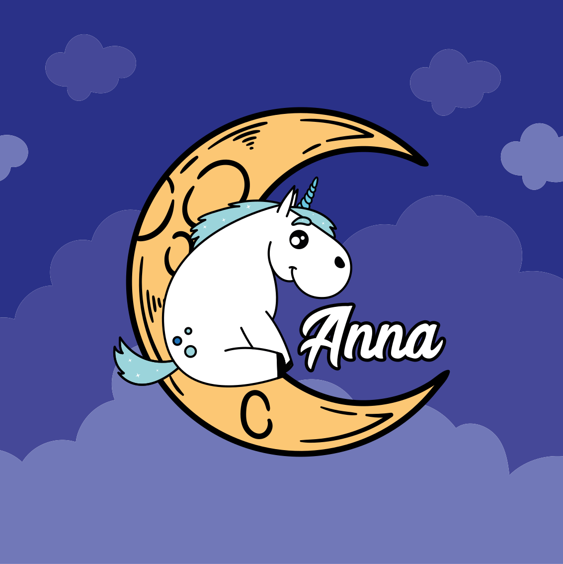 Poster personnalisable scène de licorne et lune - TenStickers