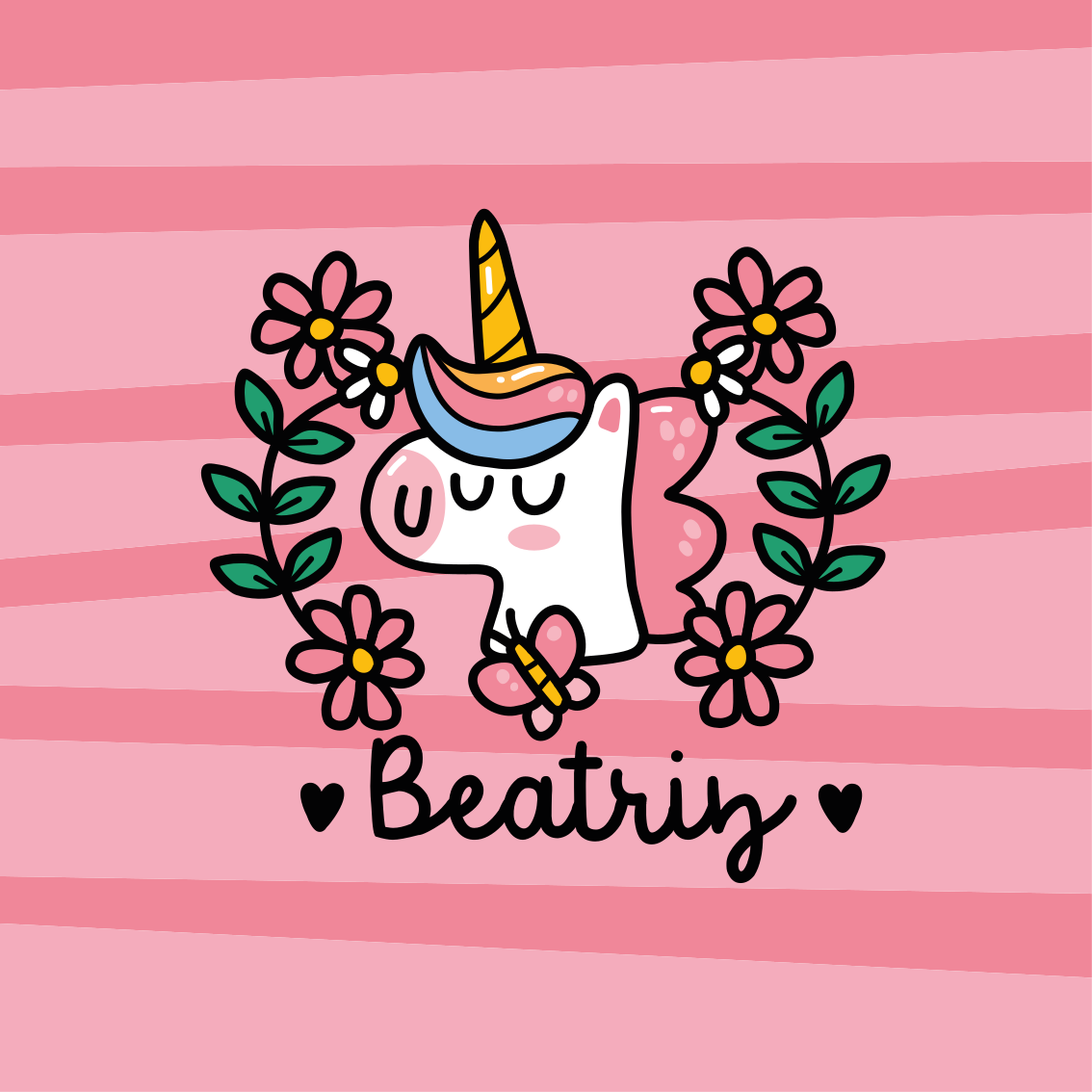 Poster personnalisable licorne mignonne florale - TenStickers