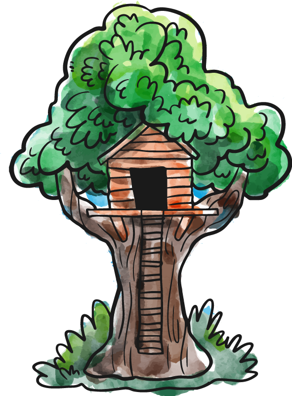 Poster arbre maison dans les arbres aquarelle - TenStickers