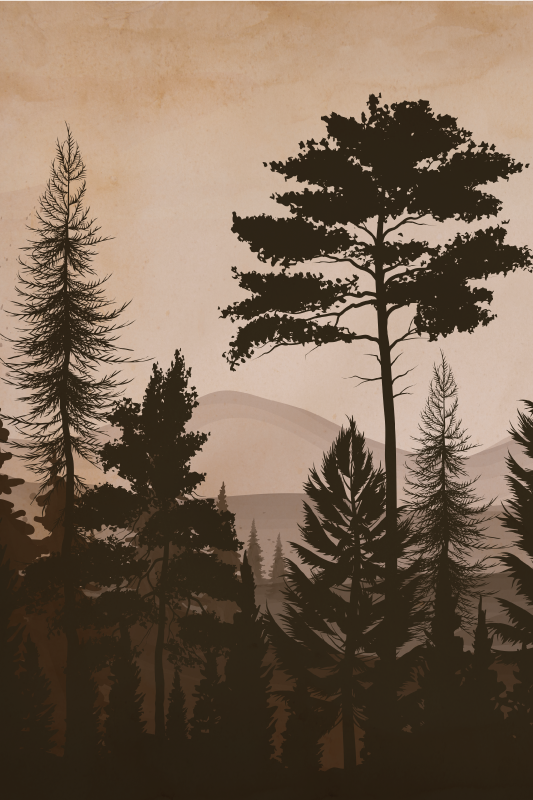 Poster arbre forêt colorée chaude style scandinave - TenStickers