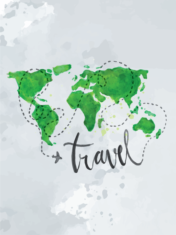 Poster carte du monde aquarelle voyage - TenStickers