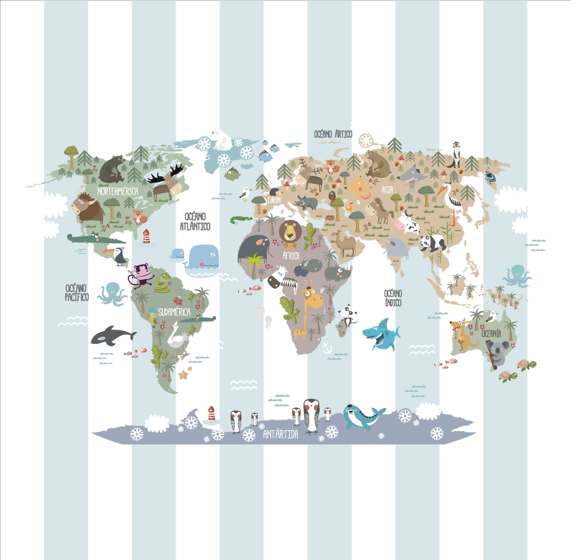 Poster carte du monde faune du monde - TenStickers