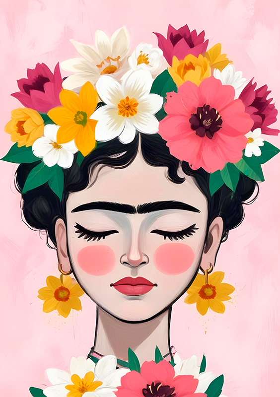 Poster art chapeau fleuri frida - TenStickers