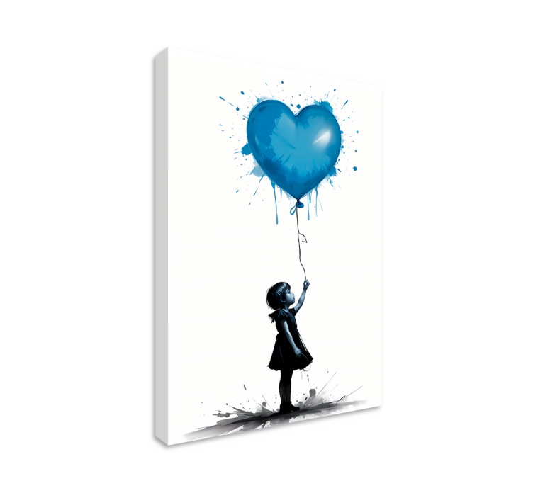 Tableau art fille avec un ballon en forme de coeur bleu - TenStickers