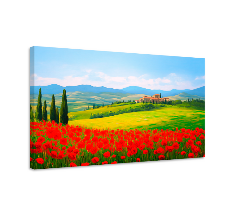 Tableau paysages champ de fleurs rouges - TenStickers