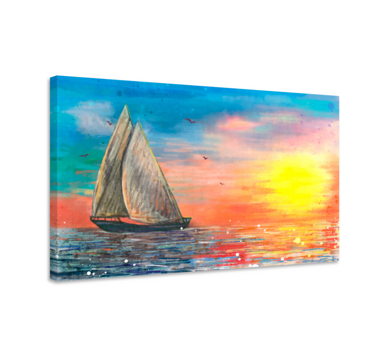 Tableau mer paysage marin au coucher du soleil en voilier - TenStickers