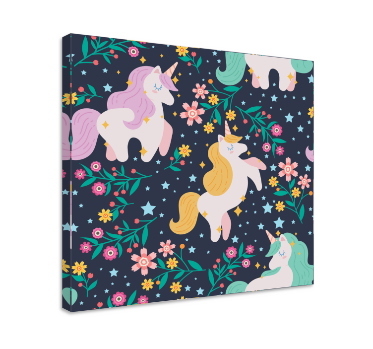 Tableau licorne Unicornios flores y estrellas - TenStickers