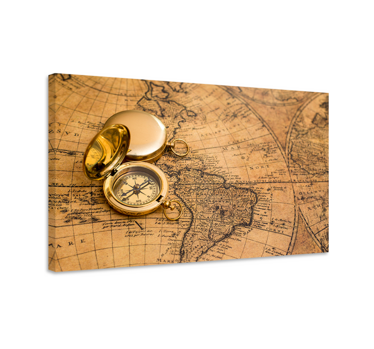Tableau carte du monde boussole et carte anciennes - TenStickers
