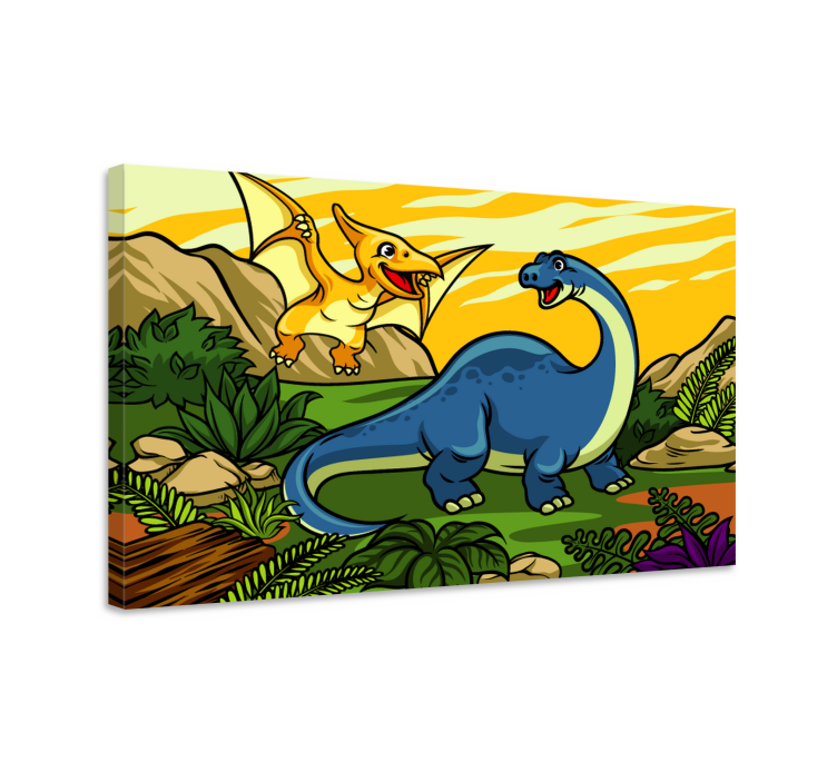 Tableau dinosaures joyeux dinosaures en jeu - TenStickers