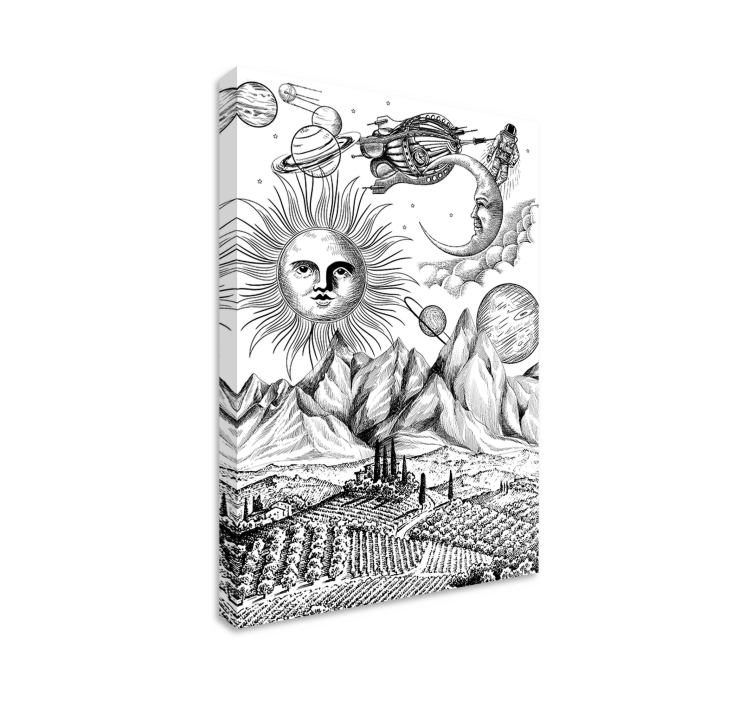 Tableau abstrait soleil et planètes - TenStickers