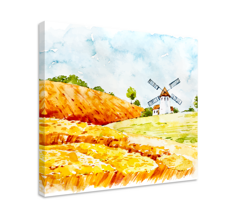 Tableau paysages moulin à vent dans les champs - TenStickers
