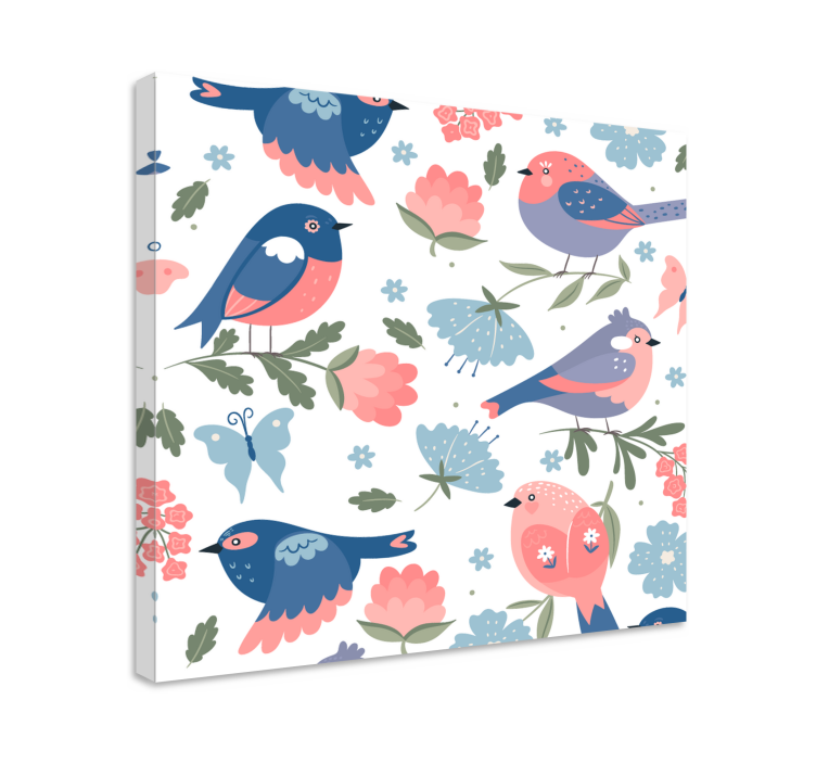 Tableau fleurs et plantes oiseaux colorés - TenStickers