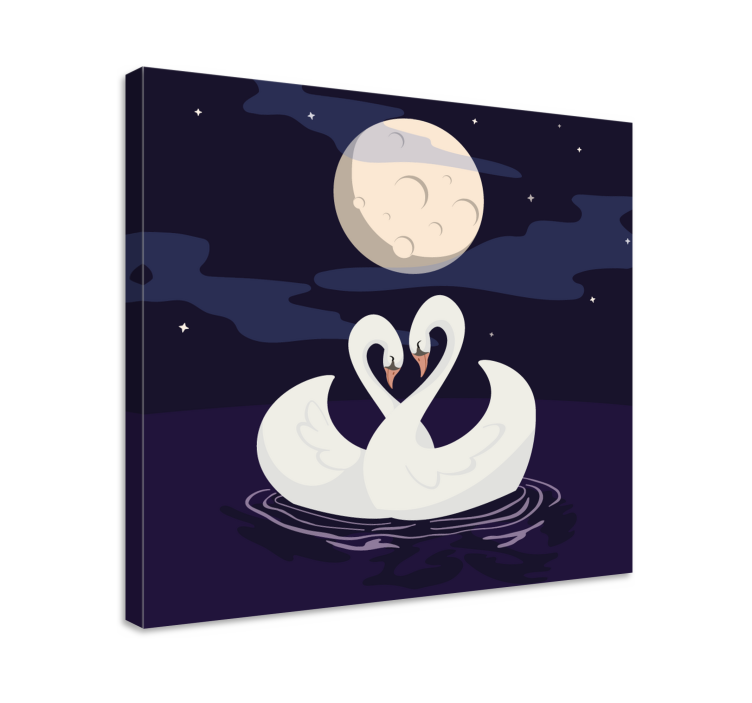 Tableau animaux cygnes enlacés sous la lune - TenStickers