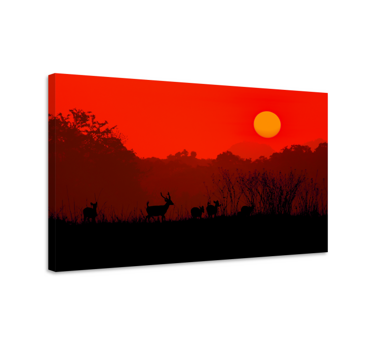 Tableau cerfs coucher de soleil en silhouette - TenStickers
