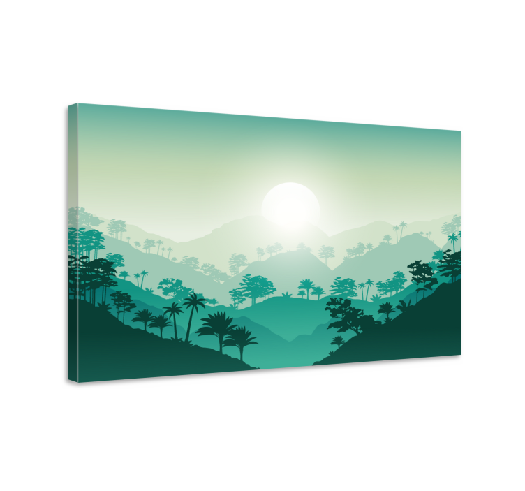 Tableau paysages lever de soleil sur les montagnes brumeuses - TenStickers