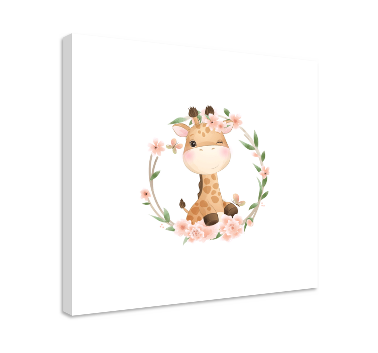 Tableau animal Girafe avec des fleurs de couronne - TenStickers