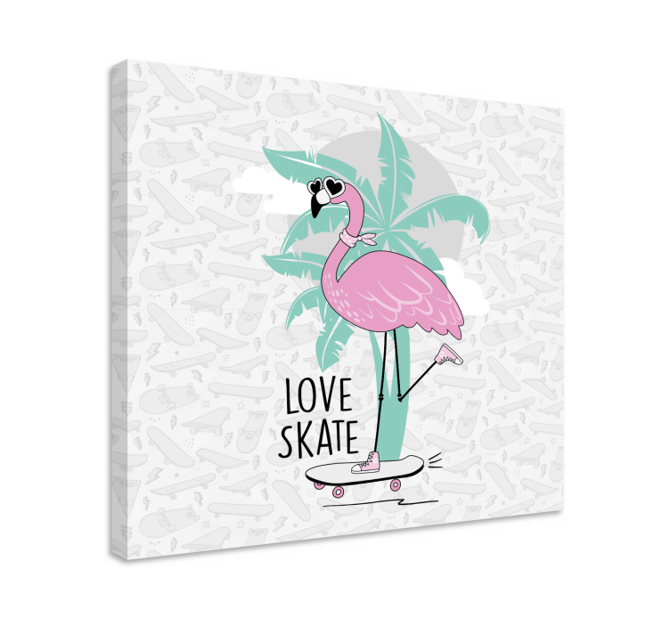 Tableau animaux flamant rose à skate - TenStickers