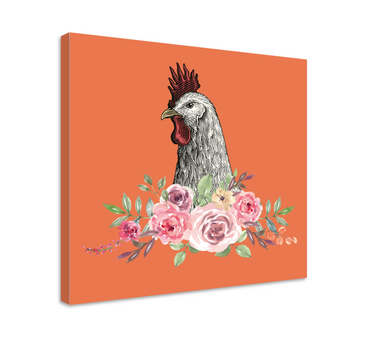 Tableau animaux coq avec fleurs - TenStickers