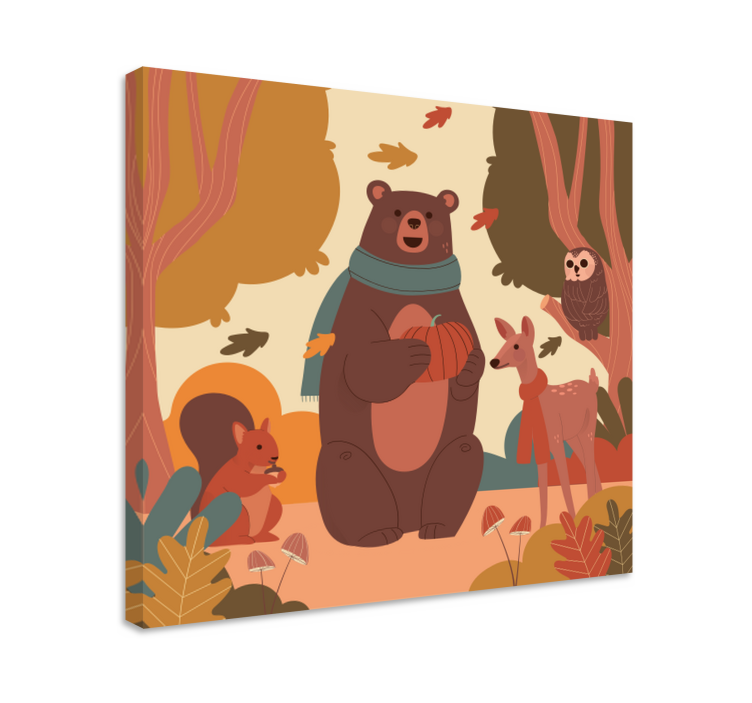 Tableau enfant Animaux heureux dans la forêt d'automne - TenStickers