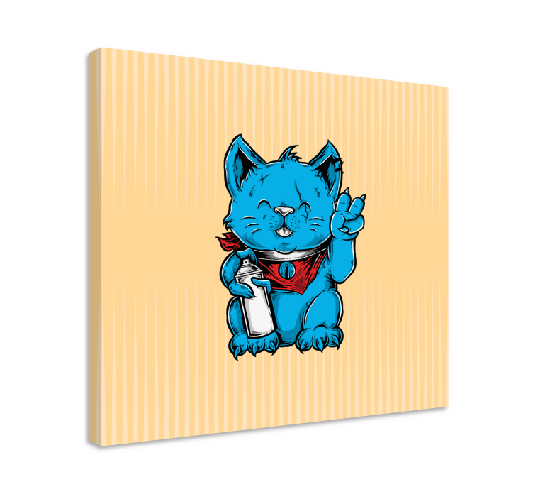 Tableau chat chat bleu espiègle - TenStickers