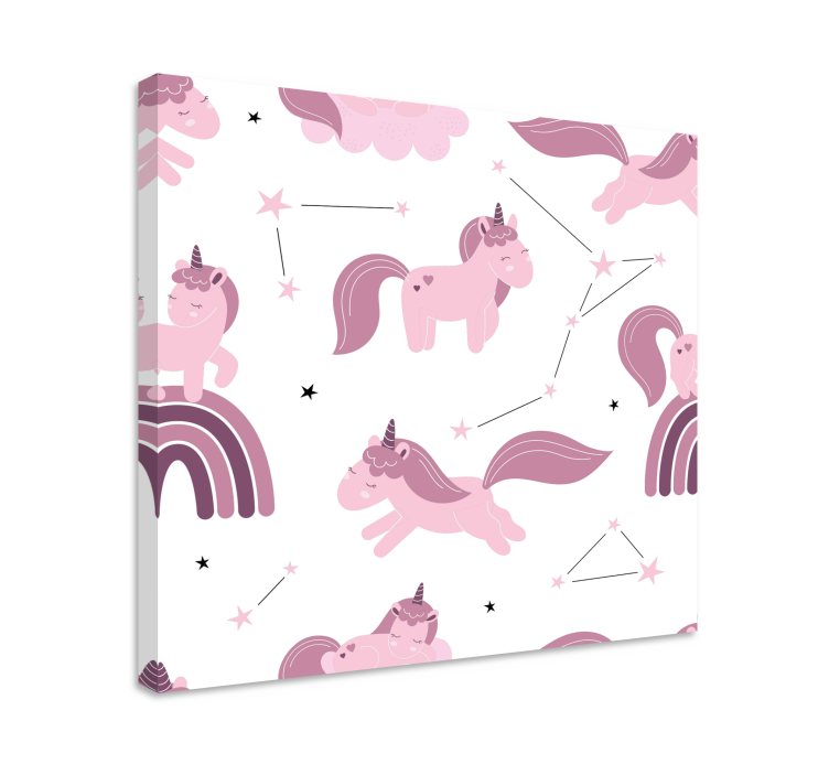 Tableau licorne dessins roses avec des étoiles - TenStickers