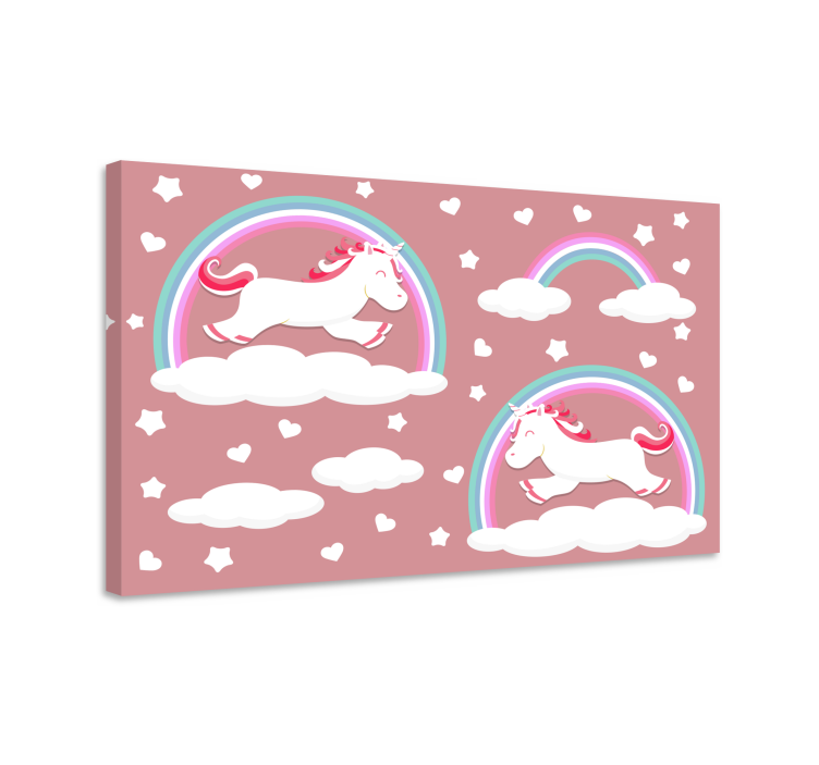 Tableau dinosaures licornes dans les nuages - TenStickers