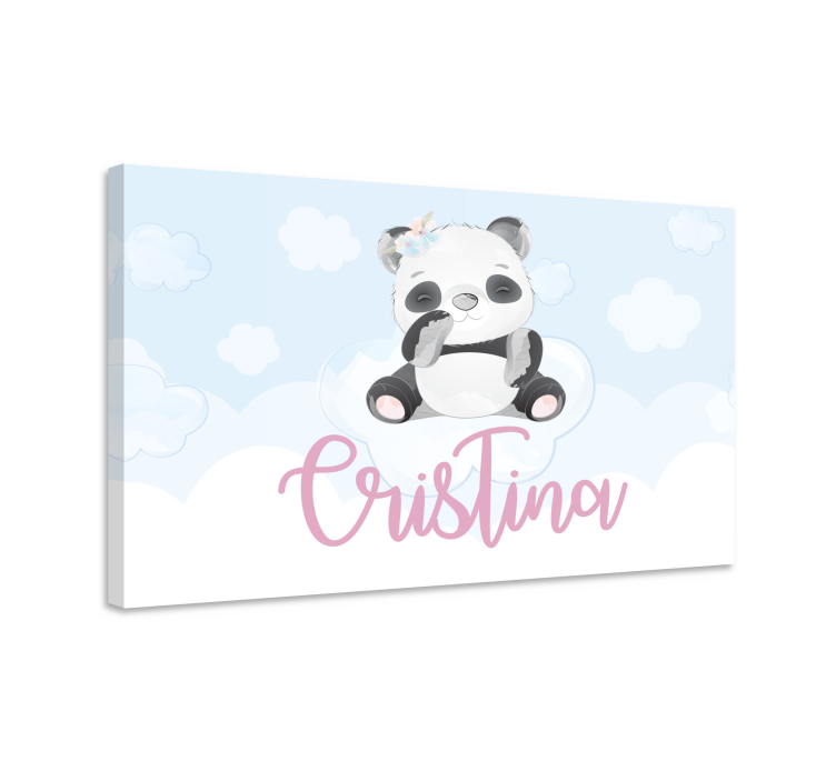 Tableau chambre bébé Panda mignon pour fille avec nom - TenStickers