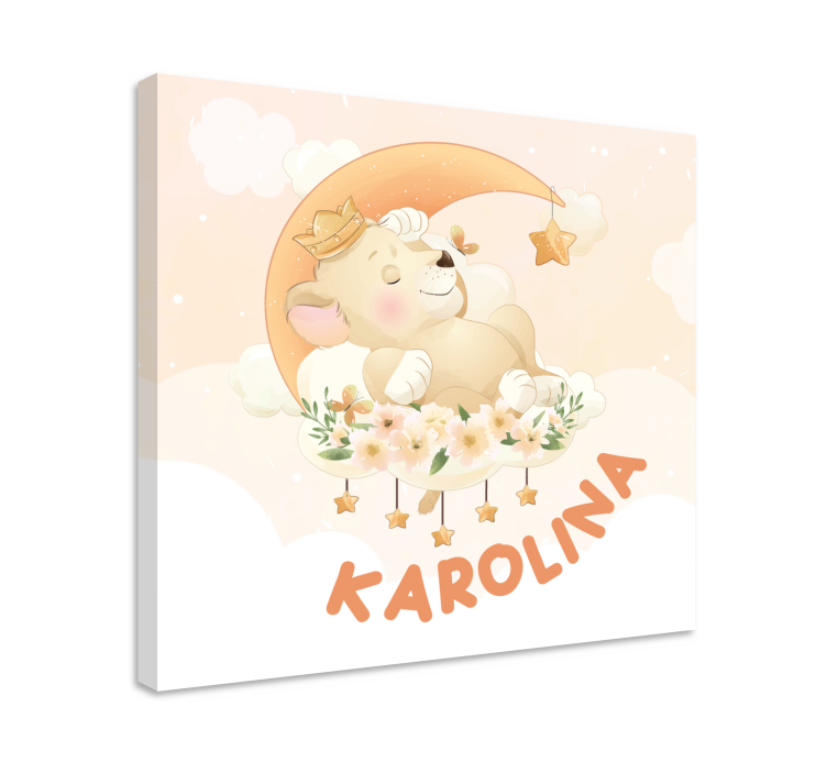 Tableau chambre bébé Animaux mignons lion avec nom - TenStickers