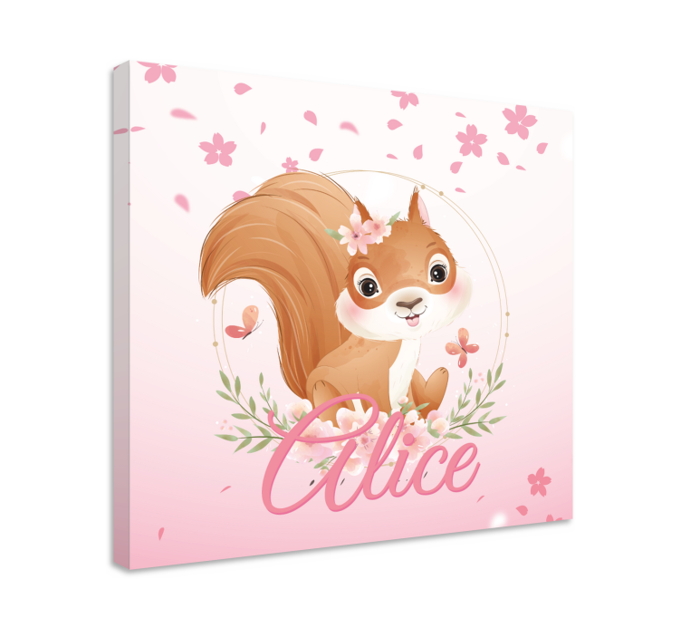 Tableau pour chambre enfant écureuil mignon pour fille avec nom - TenStickers
