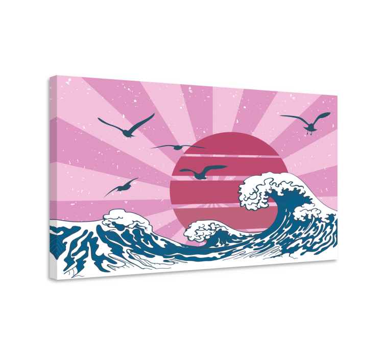 Tableau vintage La grande vague rétro rose - TenStickers