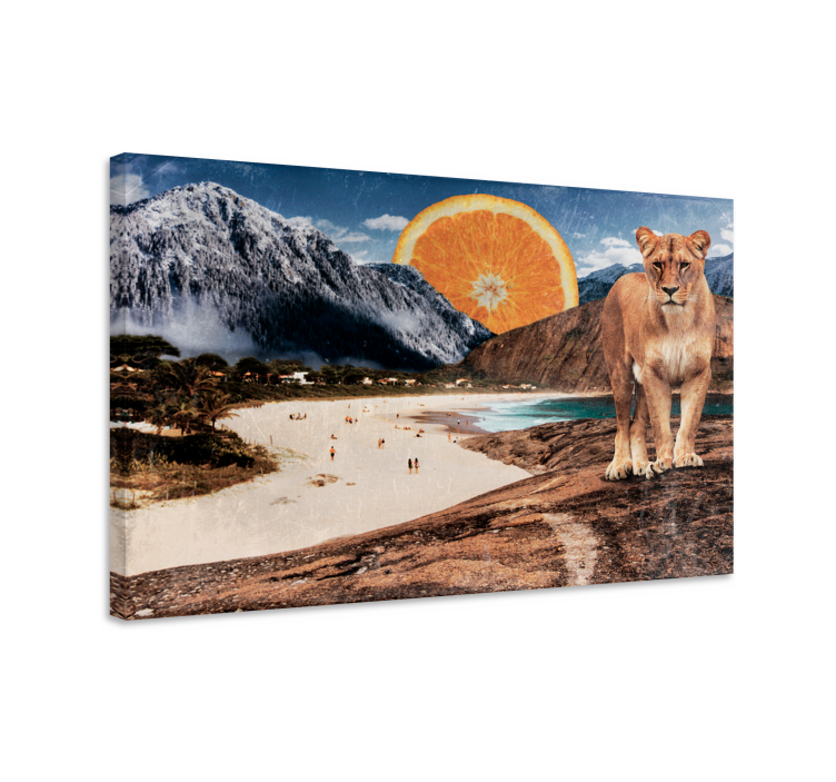 Tableau animal lionne sur la plage - TenStickers