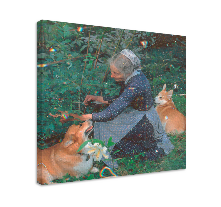 Tableau chiens femme avec des corgis - TenStickers